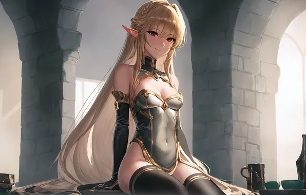 Girl, fantasy, anime, art, painting, elf, digital art, fantasy art