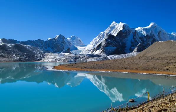 Picture the sky, snow, mountains, lake, reflection
