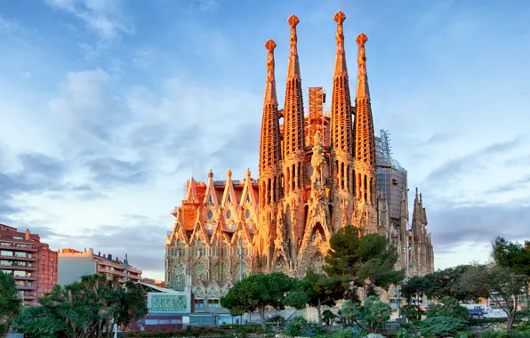 Picture The city, Barcelona, The sky, Temple, Spain