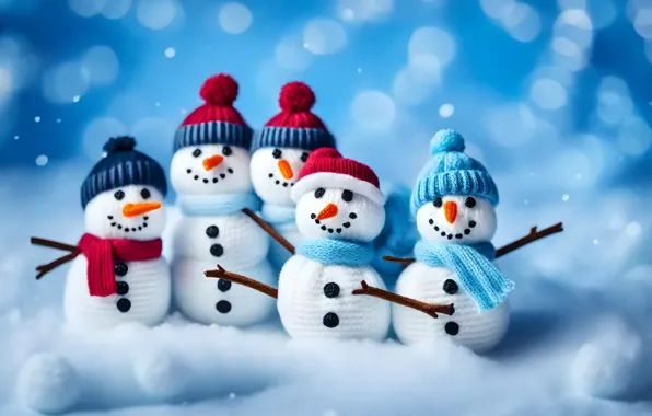 Winter, snow, smile, toys, Christmas, New year, snowmen, snowman