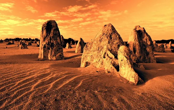 Sand, the sky, clouds, light, the dunes, stones, rocks, desert