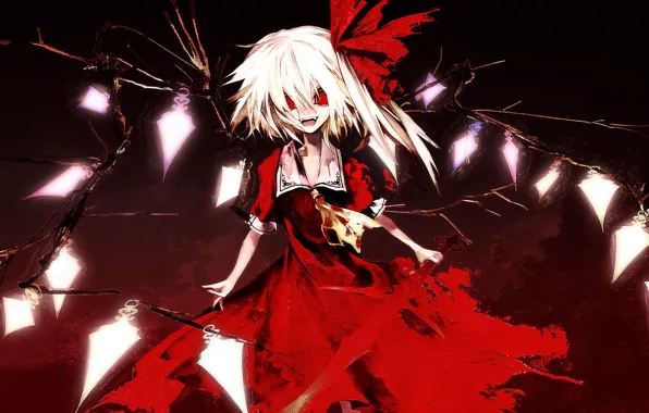 Darkness, red eyes, baby, art, vampire, Touhou Project, black magic, Flandre Scarlet
