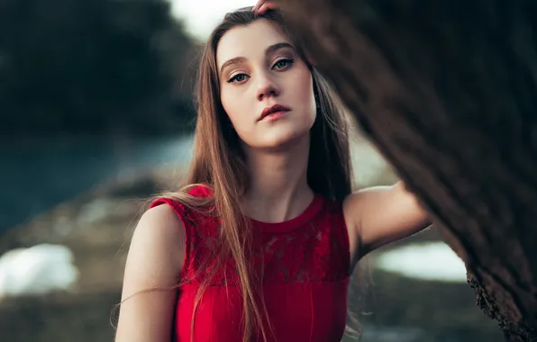 Look, girl, face, background, tree, model, clothing, hair