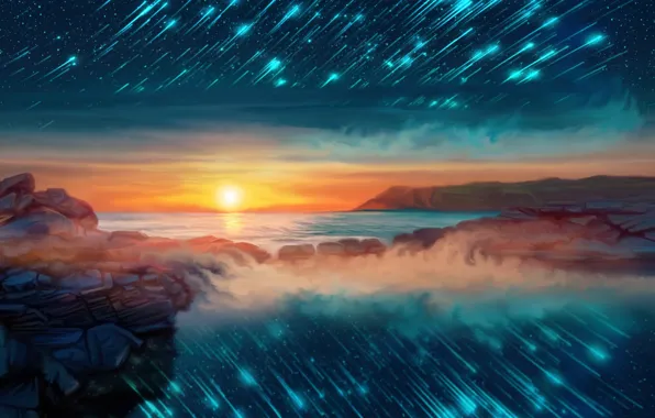 Water, sunset, nature, Starfall, by exobiology