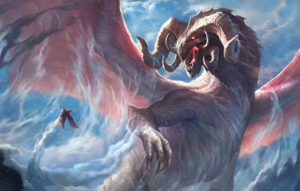 Look, dragon, wings, power, fantasy, art, horns