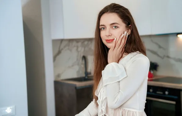Long hair, model, brunette, red lips, gorgeous, photoshoot, posing, beautiful face