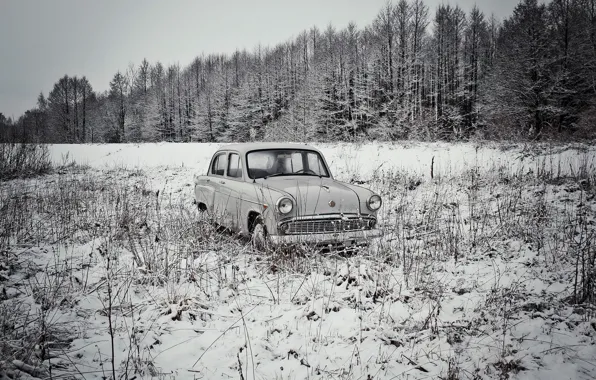 Winter, machine, Moskvich 407