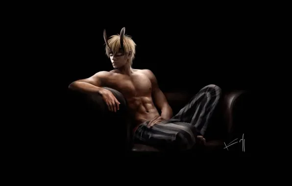 Picture night, mood, anime, mask, art, guy, oldxian