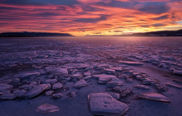 Ice, winter, nature, lake, the evening
