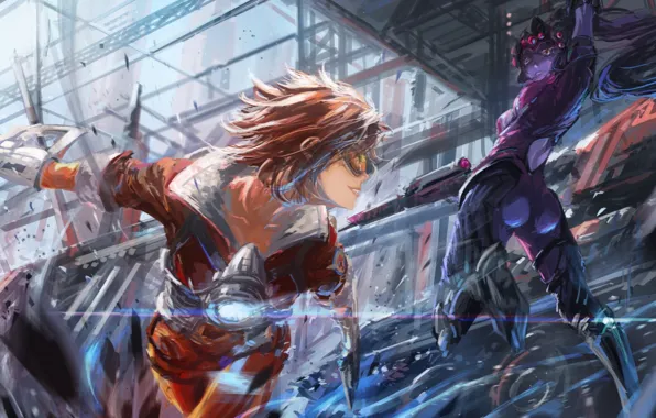 Girls, Figure, The game, Glasses, Fight, Art, Art, Girls