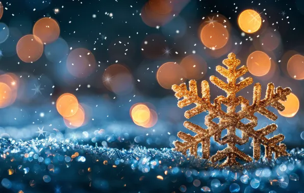 Winter, macro, light, snow, night, lights, glare, holiday