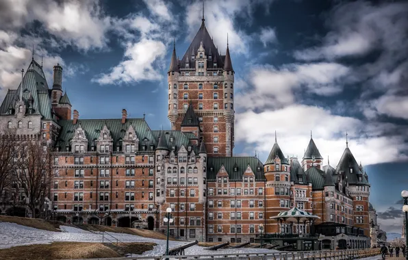 Picture winter, the sky, castle, HDR, Canada, Château Frontenac, Quebec city