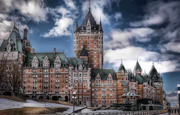 Winter, the sky, castle, HDR, Canada, Château Frontenac, Quebec city