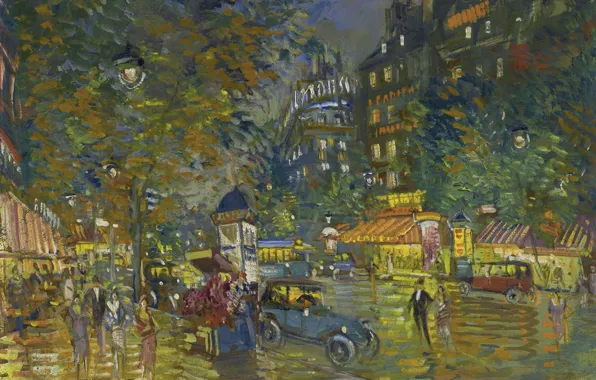 Street, home, picture, car, the urban landscape, Konstantin Korovin, Evening in Paris