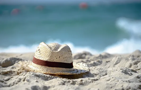 Sand, sea, wave, beach, summer, hat, summer, beach