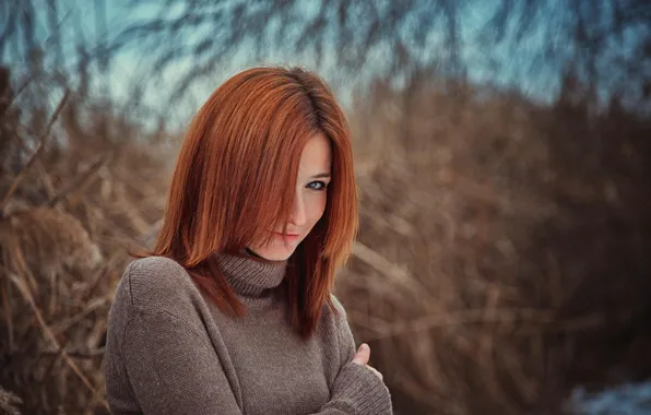 Picture smile, redhead, bokeh