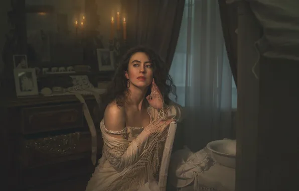 Girl, room, candles, the atmosphere, curly, Tatyana Shepeleva