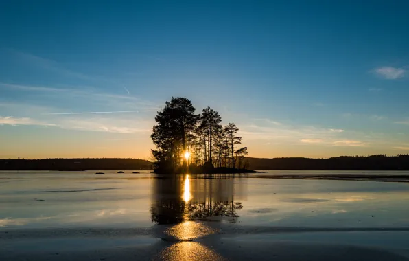 Picture sunset, lake, Sweden, island, Sweden, Easter Gotland, Tjärstad Parish