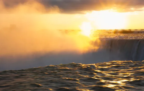 Wave, the sky, water, the sun, clouds, rays, light, bridge