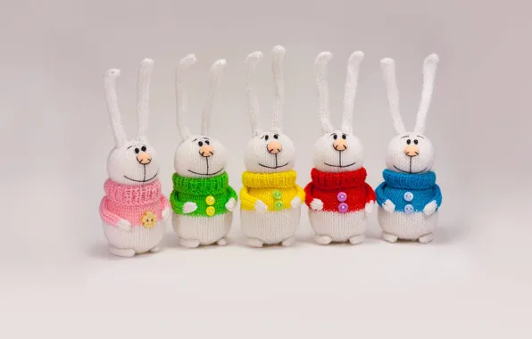 Toy, rabbits, colorful, knitted