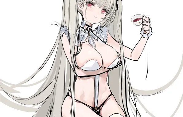 Girl, sexy, lingerie, bra, cleavage, panties, thighhighs, long hair