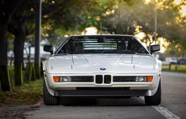 Picture white, BMW, front view, BMW M1, E26, M1