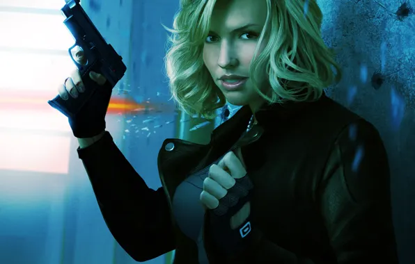 Look, girl, gun, blonde, beauty, art