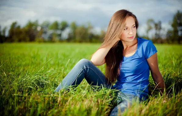 Summer, grass, girl, meadow