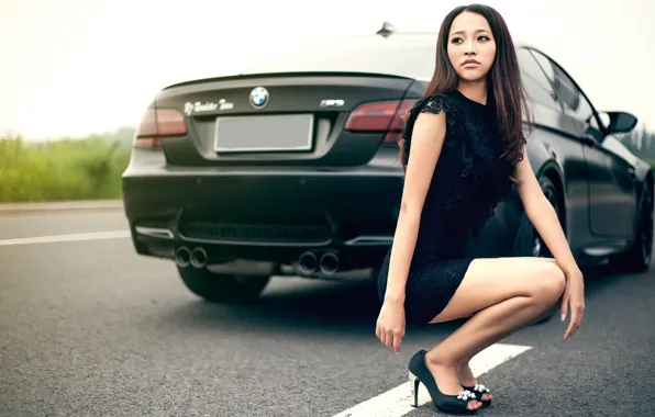 Auto, look, girl, BMW, Asian, beautiful girl, sitting on the machine