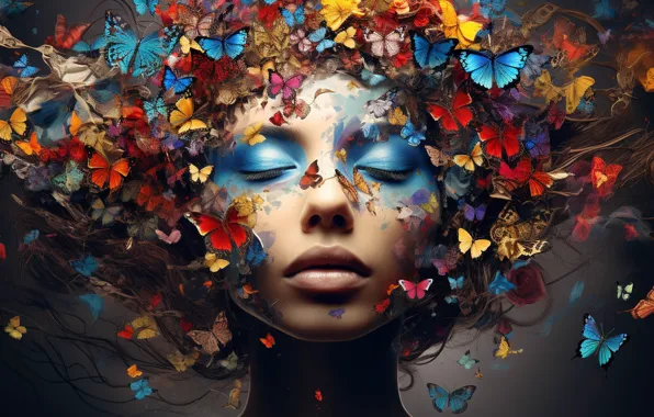Picture girl, butterfly, digital art, AI art, The Art of Artificial Intelligence, neural network