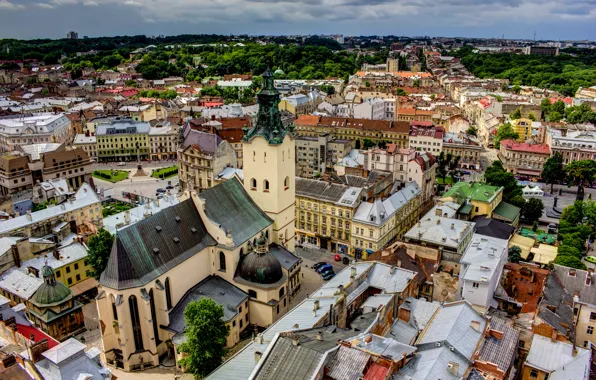 Clouds, the city, overcast, building, home, roof, panorama, architecture