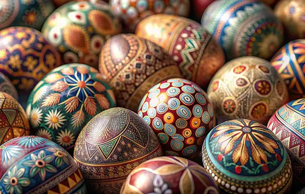 Holiday, pattern, eggs, spring, Easter, ornament, painting, painted