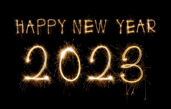 Lights, lights, the inscription, salute, figures, New year, fireworks, black background