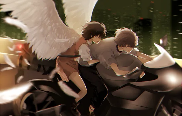 Picture girl, the city, smile, home, wings, anime, tears, art