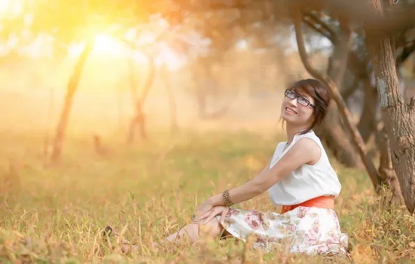 Girl, light, nature, Asian