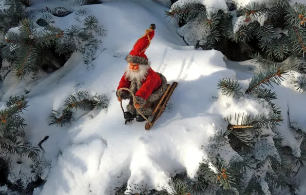 Winter, tree, Santa Claus