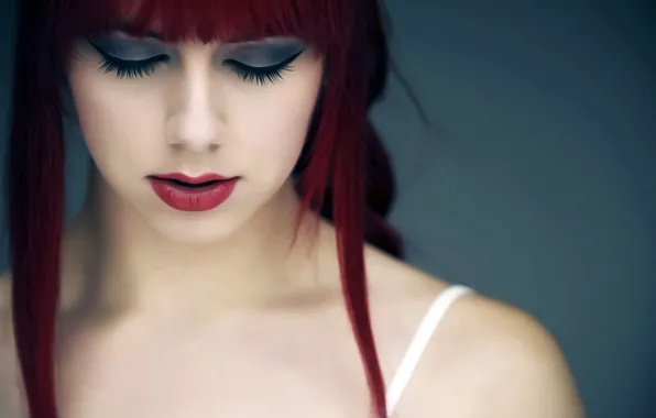 Girl, face, eyelashes, makeup, brunette, lips, shoulders