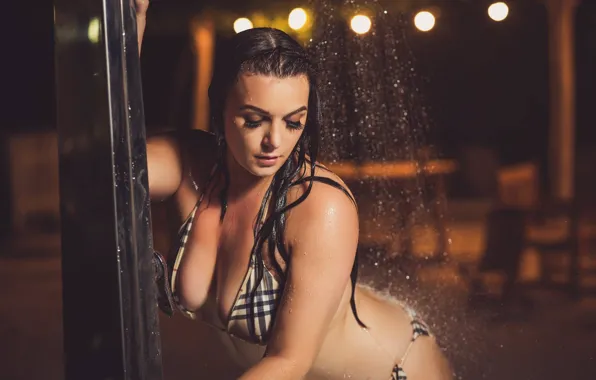 Chest, girl, pose, wet, shower, bikini
