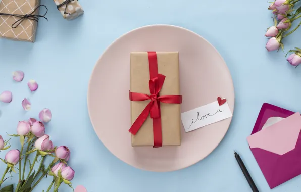 Letter, roses, handle, tape, gifts, composition