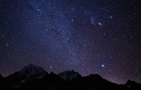 The sky, mountains, night, nature, rocks, stars, The Himalayas, Nepal