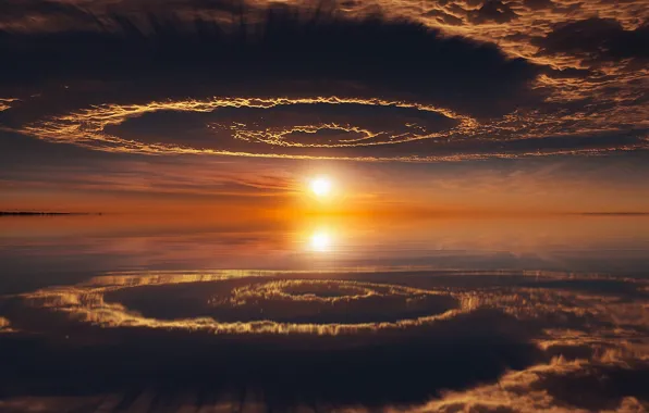 Clouds, reflection, The sun