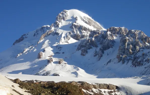 Rocks, top, the sky., mount Kazbek