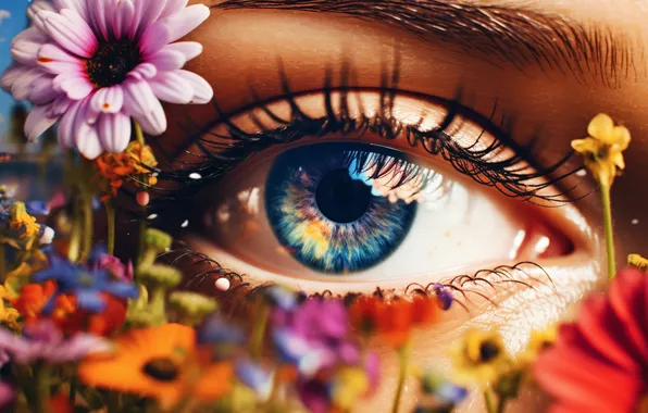 Summer, look, macro, light, flowers, close-up, eyes, eyelashes