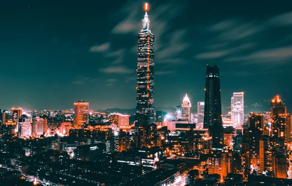 Night, lights, home, skyscrapers, China, Taiwan, Taipei, Taipei