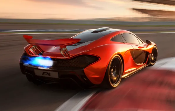 Concept, orange, McLaren, the concept, supercar, rear view, McLaren, flame.racing track