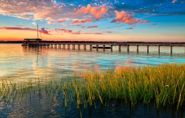 Picture bridge, shore, pierce, pond