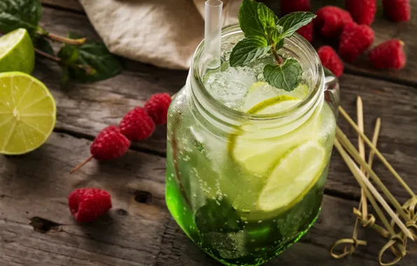Raspberry, lemon, ice, drink, mint, delicious, lemonade