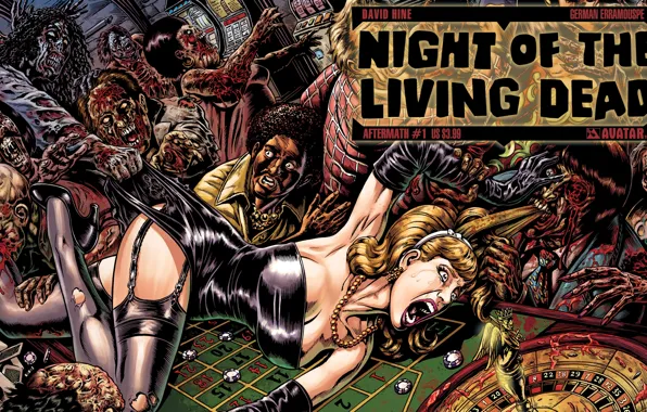 Picture zombies, woman, comic, casino, Night of the living dead