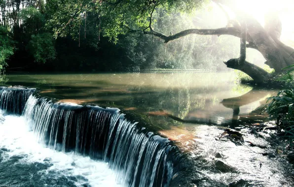 Light, river, waterfall