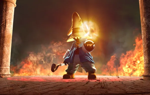 Picture fire, magic, hat, staff, The wizard